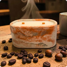 Load image into Gallery viewer, Concrete candle with a rustic design on a wooden surface with coffee beans