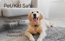 Load image into Gallery viewer, Dog lying on a carpet with product safety information text overlay
