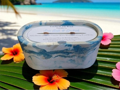 Baja concrete candle, a refreshing blend of fresh flowers, coconut, musk, and sandalwood.